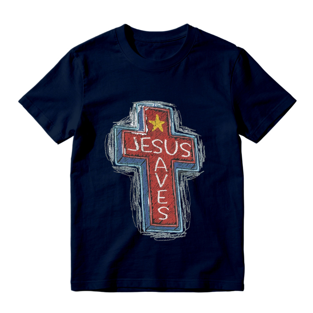 Jesus Saves Neon Sign Graphic Tee | Christian Faith Cross T-Shirt