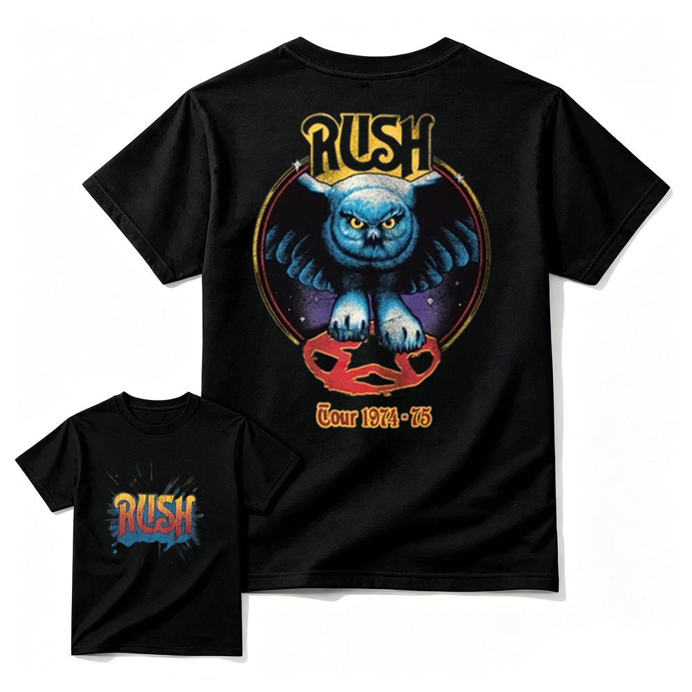 Classic Rock Tour 1974-75 Owl T-Shirt - Vintage Retro Double Sided Concert Graphic Tee
