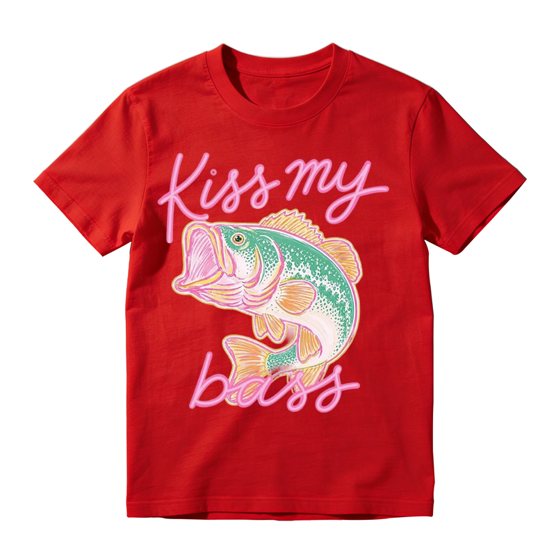 Kiss My Bass Pink Bass Fishing Graphic T-shirt
