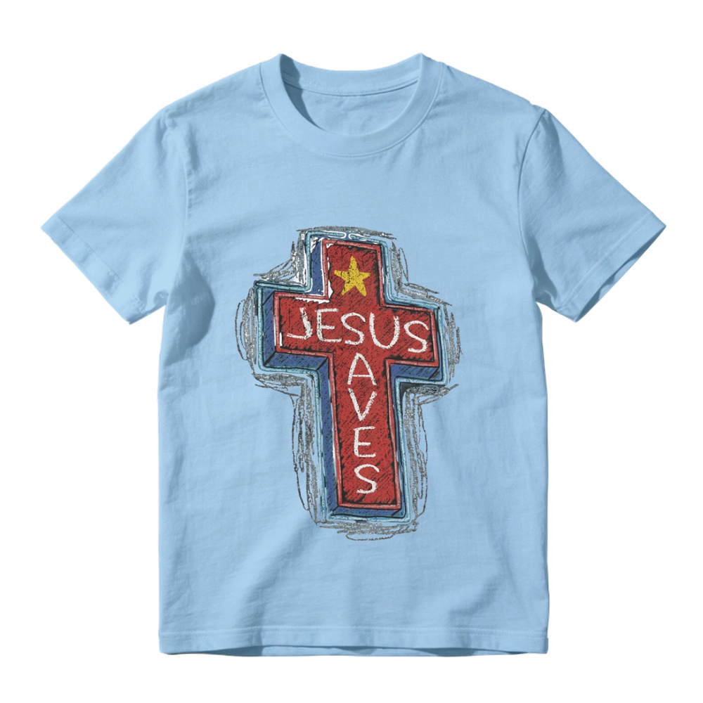 Jesus Saves Neon Sign Graphic Tee | Christian Faith Cross T-Shirt