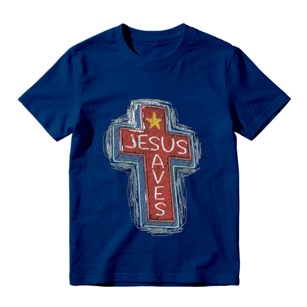 Jesus Saves Neon Sign Graphic Tee | Christian Faith Cross T-Shirt