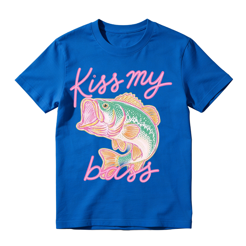 Kiss My Bass Pink Bass Fishing Graphic T-shirt