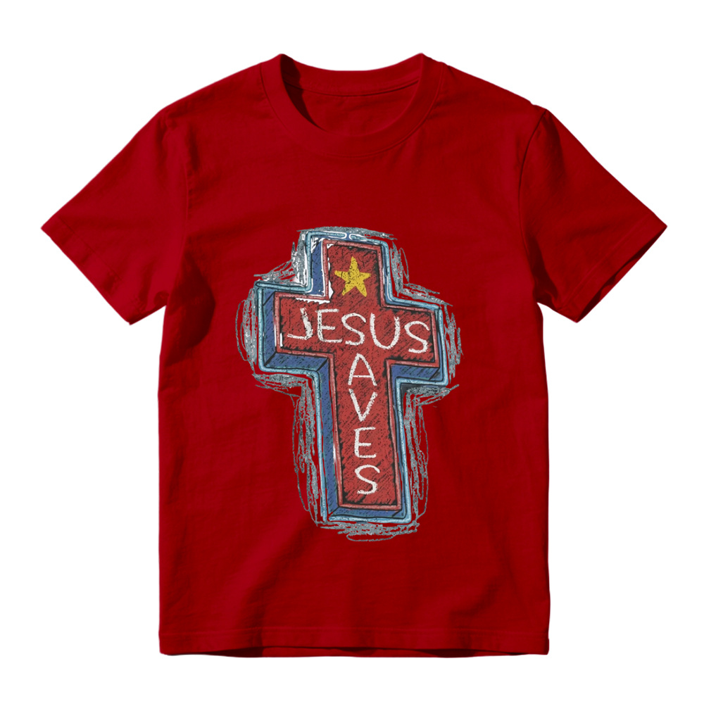 Jesus Saves Neon Sign Graphic Tee | Christian Faith Cross T-Shirt