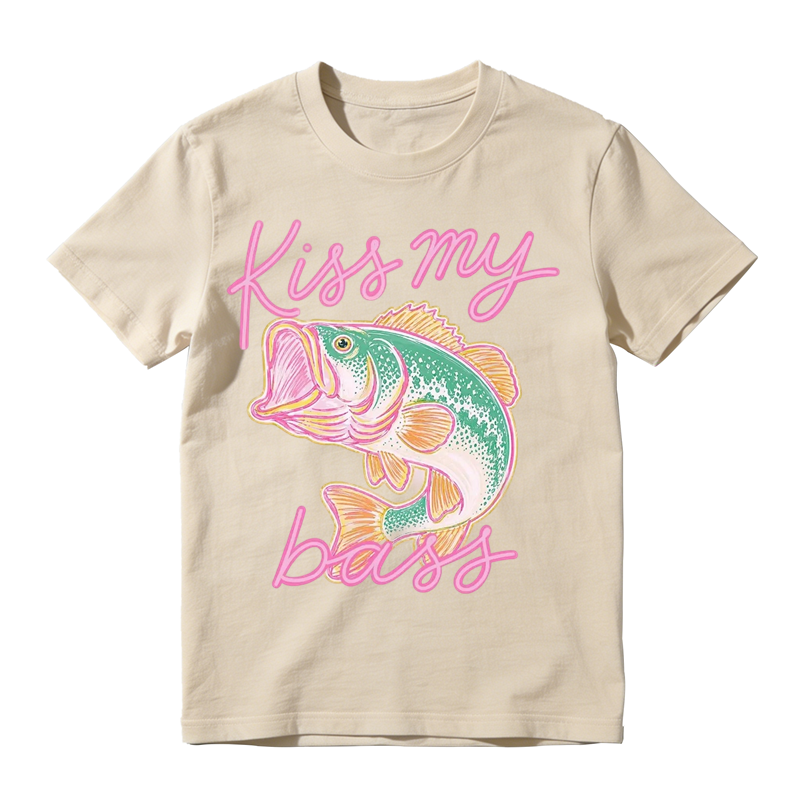 Kiss My Bass Pink Bass Fishing Graphic T-shirt