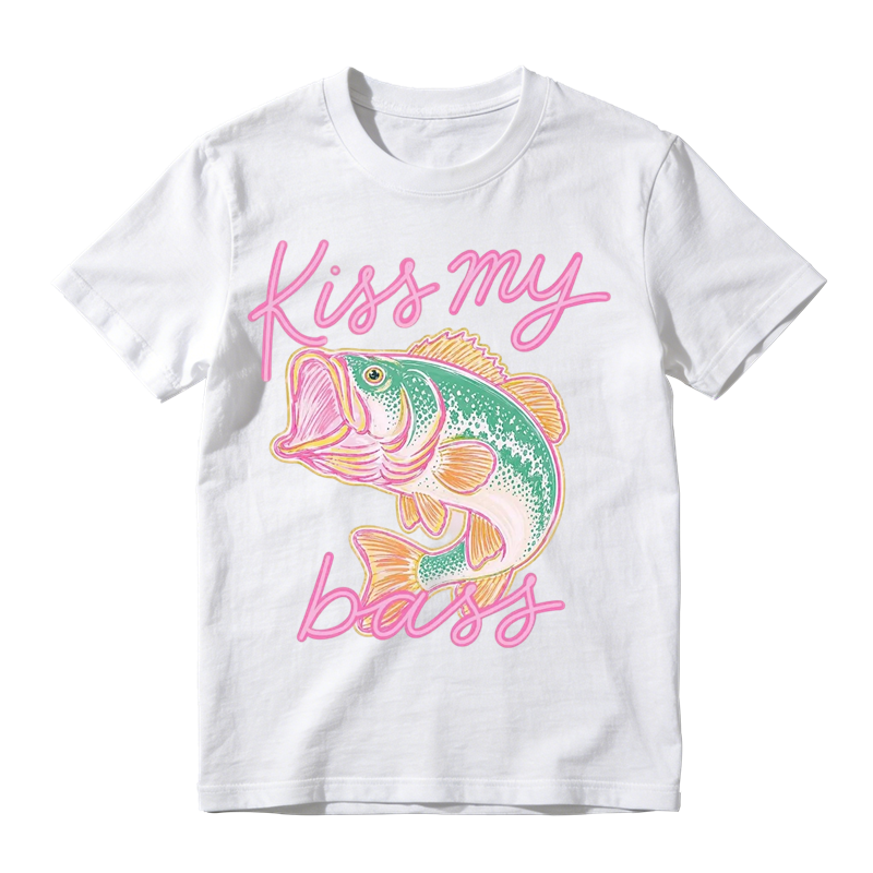 Kiss My Bass Pink Bass Fishing Graphic T-shirt