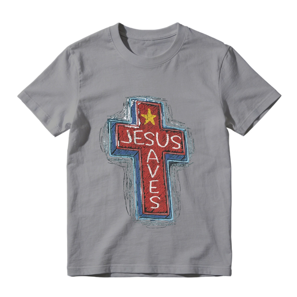 Jesus Saves Neon Sign Graphic Tee | Christian Faith Cross T-Shirt