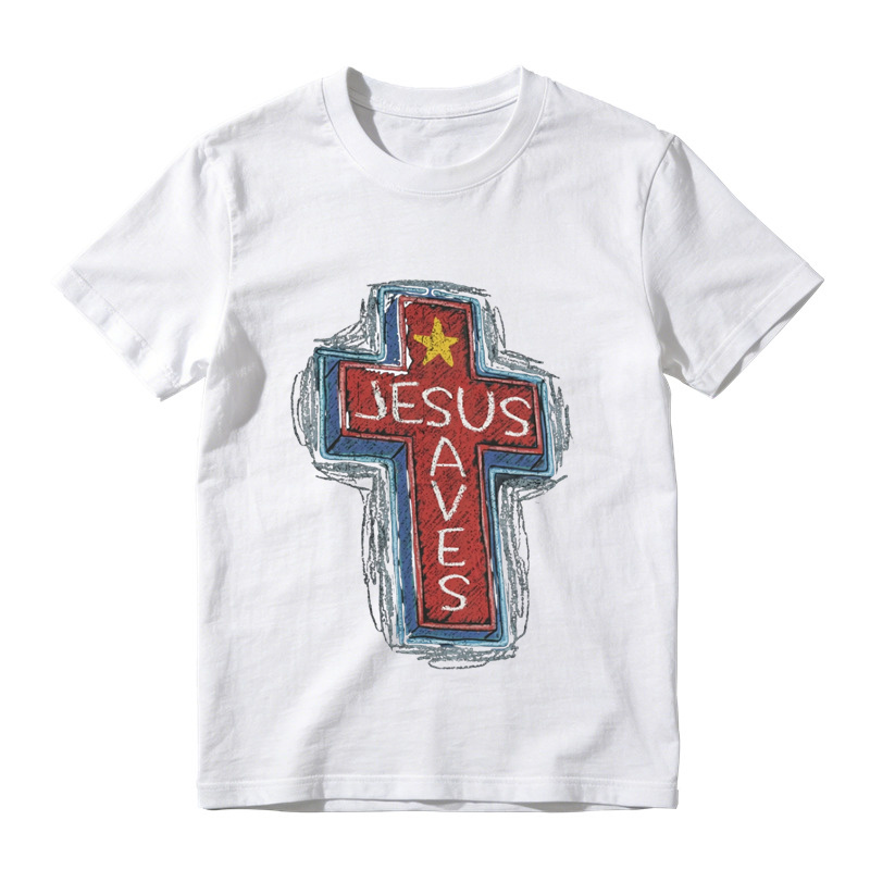 Jesus Saves Neon Sign Graphic Tee | Christian Faith Cross T-Shirt