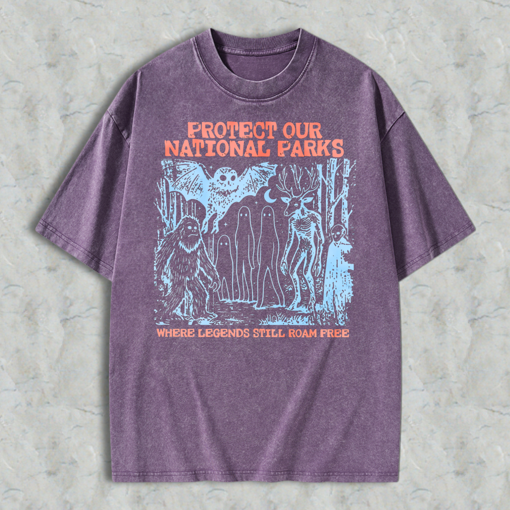 Protect Our National Parks Where Legends Still Roam Free Graphic Washed T-shirt
