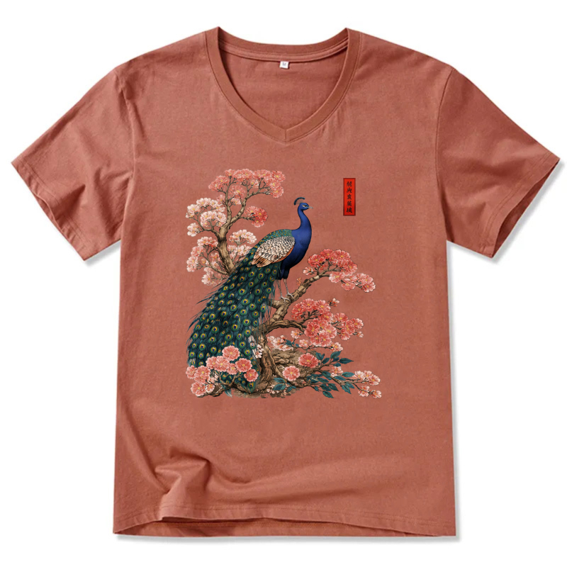 Peacock And Cherry Blossom Art T Shirt Men Women Fashion Casual Top