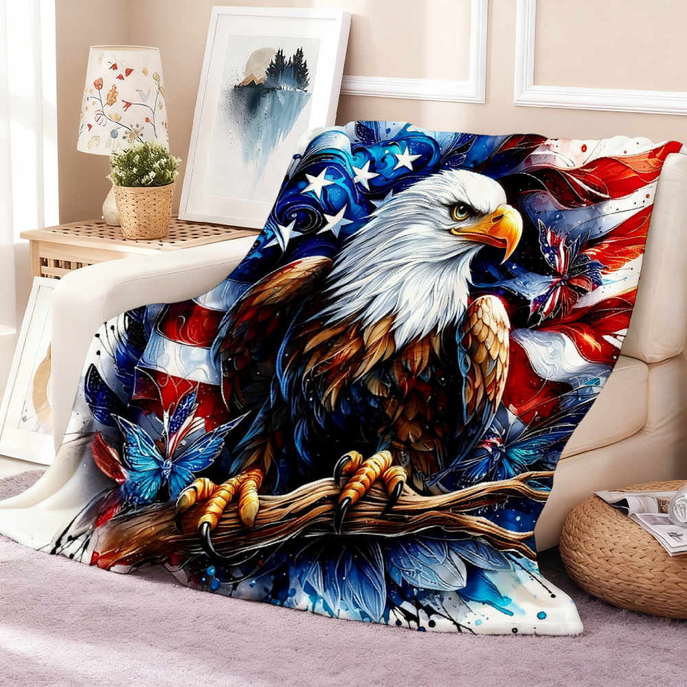 Bald Eagle & American Flag Art Throw Blanket – Red, White & Blue