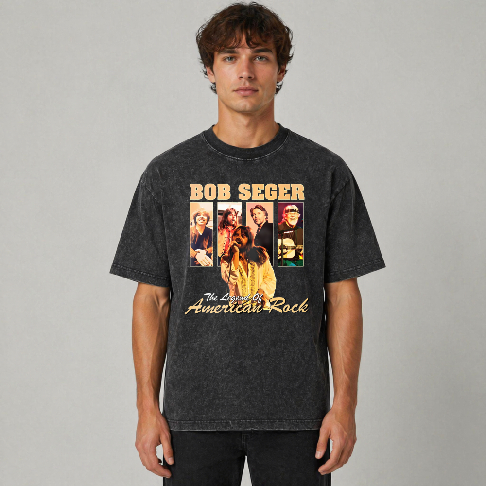 Bob Seger The Legacy Of American Rock Vintage Band Photo Collage Washed T-shirt