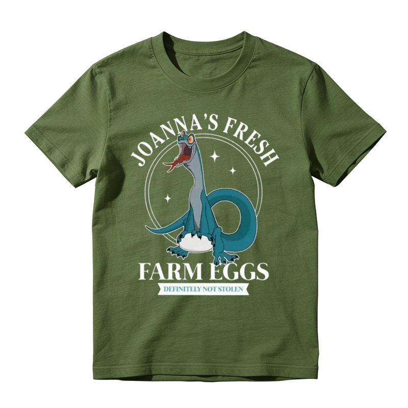 Joanna's Fresh Farm Eggs Dragon Funny Graphic T-Shirt