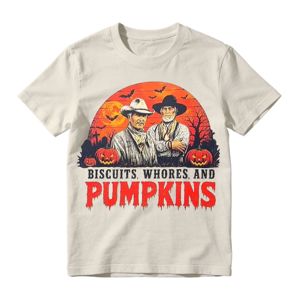 Lonesome Dove Halloween Shirt Biscuits Whores and Pumpkins Graphic Tee Funny Western Cowboy T-Shirt