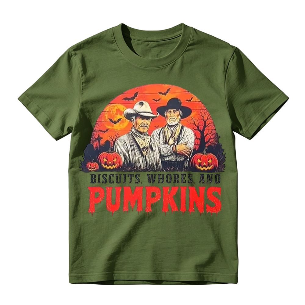 Lonesome Dove Halloween Shirt Biscuits Whores and Pumpkins Graphic Tee Funny Western Cowboy T-Shirt