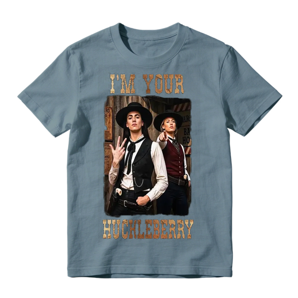 Retro Western Vibes "I'm Your Huckleberry" Graphic Basketball Shirt