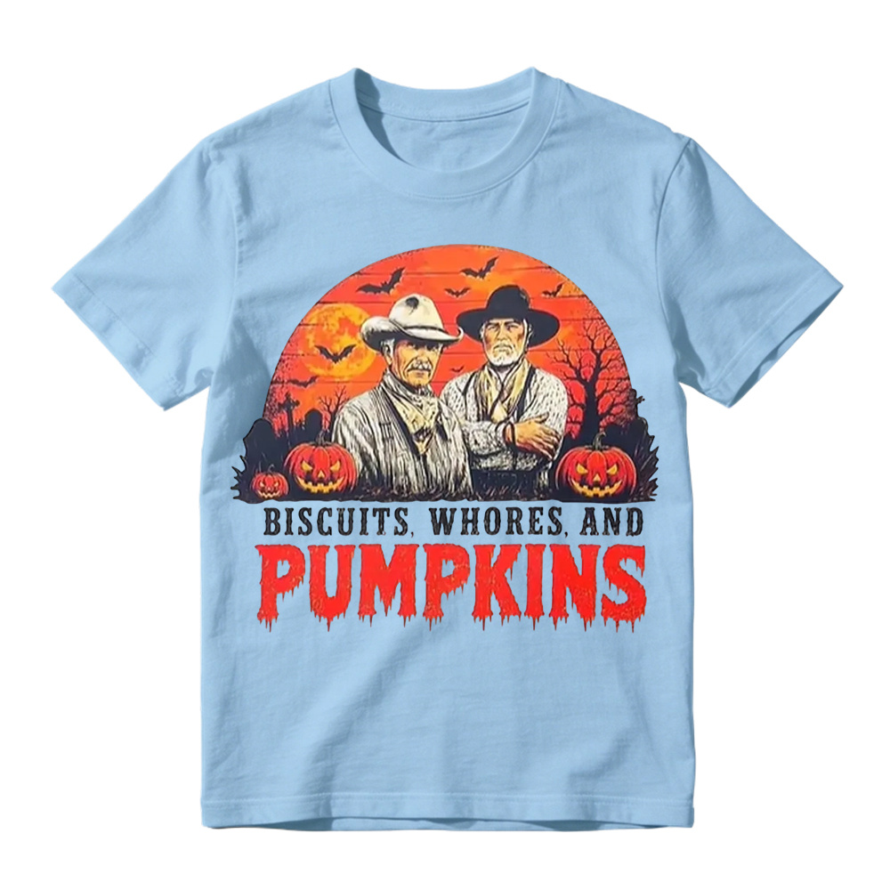 Lonesome Dove Halloween Shirt Biscuits Whores and Pumpkins Graphic Tee Funny Western Cowboy T-Shirt