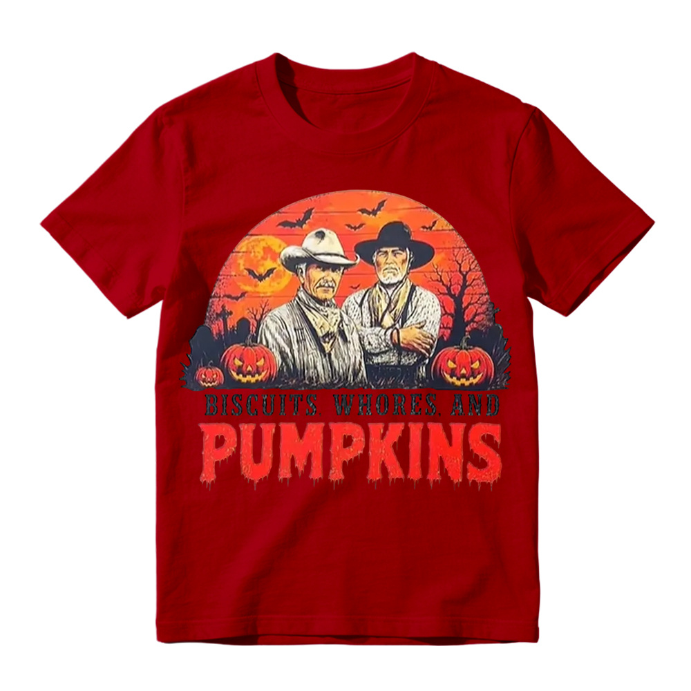 Lonesome Dove Halloween Shirt Biscuits Whores and Pumpkins Graphic Tee Funny Western Cowboy T-Shirt