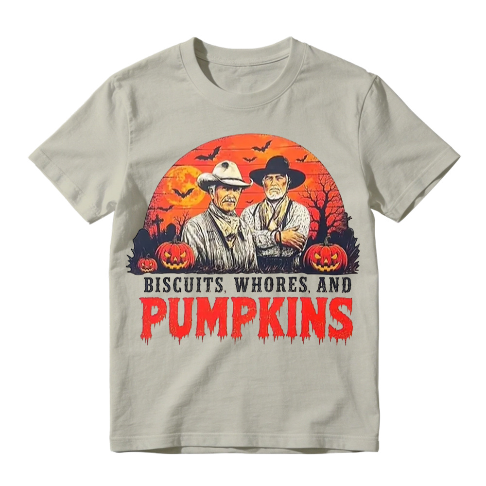 Lonesome Dove Halloween Shirt Biscuits Whores and Pumpkins Graphic Tee Funny Western Cowboy T-Shirt