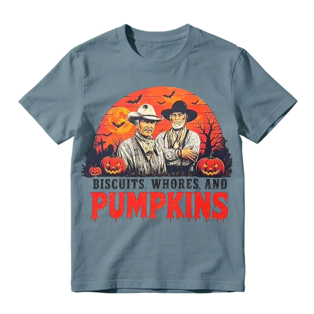 Lonesome Dove Halloween Shirt Biscuits Whores and Pumpkins Graphic Tee Funny Western Cowboy T-Shirt