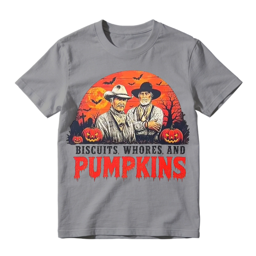 Lonesome Dove Halloween Shirt Biscuits Whores and Pumpkins Graphic Tee Funny Western Cowboy T-Shirt
