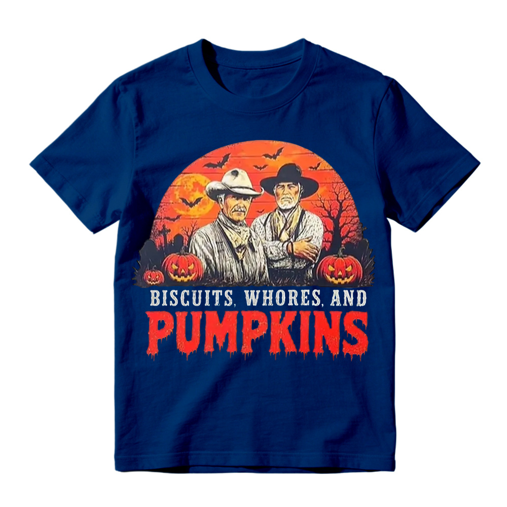 Lonesome Dove Halloween Shirt Biscuits Whores and Pumpkins Graphic Tee Funny Western Cowboy T-Shirt