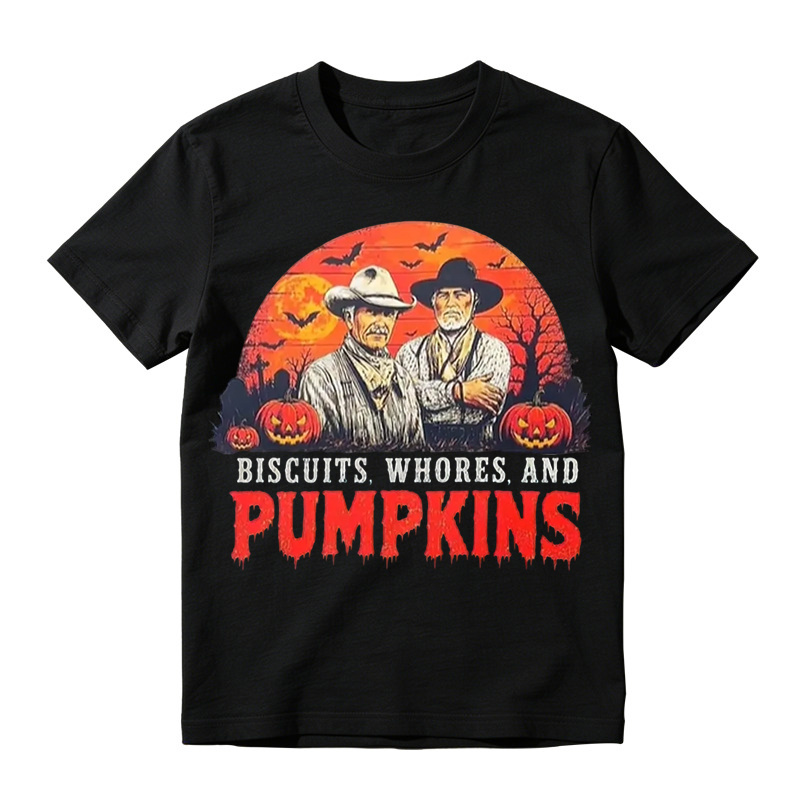 Lonesome Dove Halloween Shirt Biscuits Whores and Pumpkins Graphic Tee Funny Western Cowboy T-Shirt