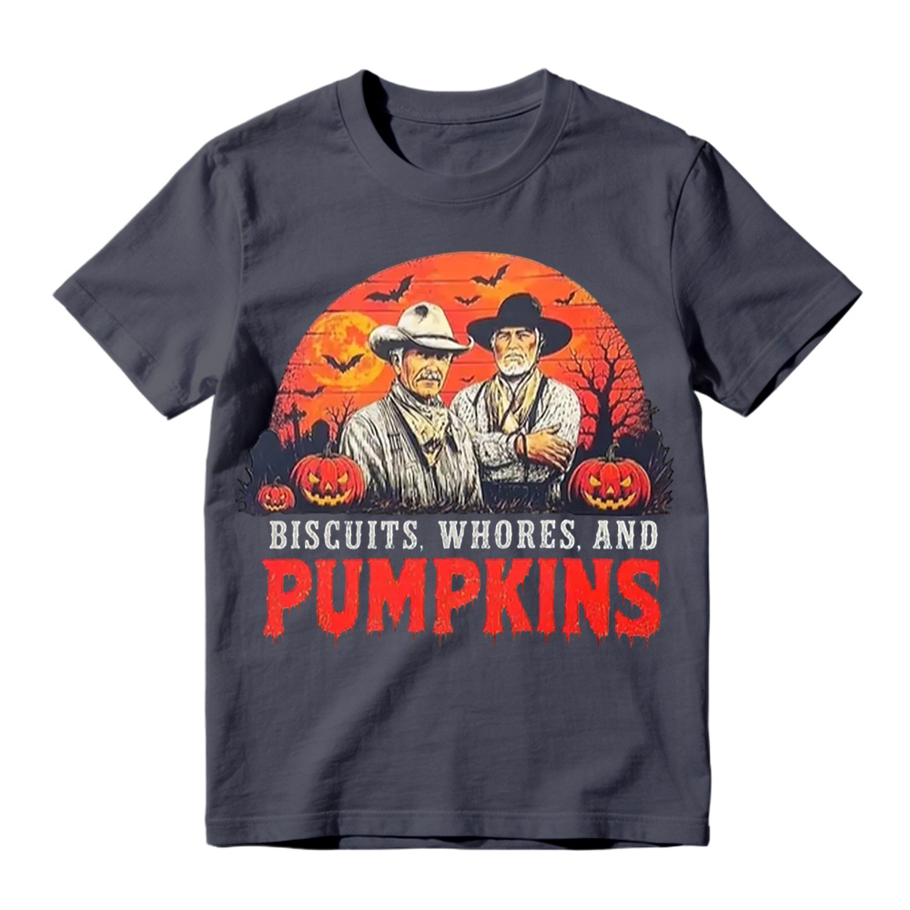 Lonesome Dove Halloween Shirt Biscuits Whores and Pumpkins Graphic Tee Funny Western Cowboy T-Shirt