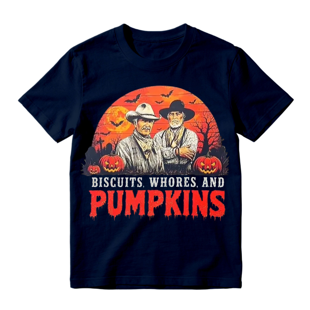 Lonesome Dove Halloween Shirt Biscuits Whores and Pumpkins Graphic Tee Funny Western Cowboy T-Shirt