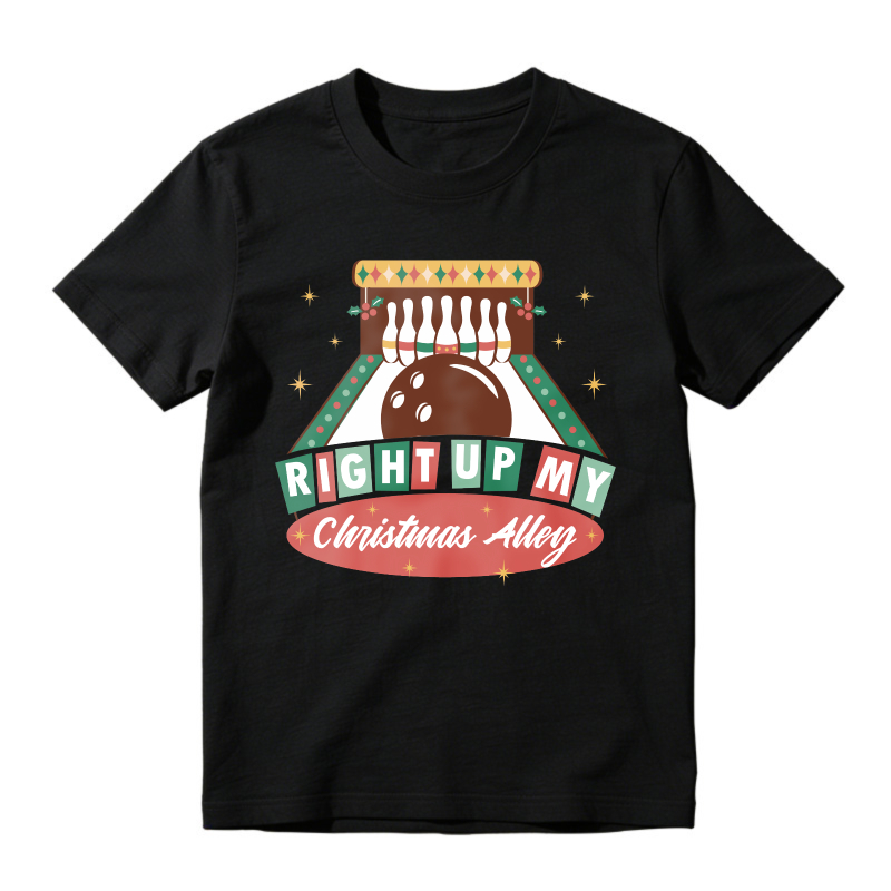 Right Up My Christmas Alley Bowling Ball Pins Graphic, Unisex Classic T-shirt