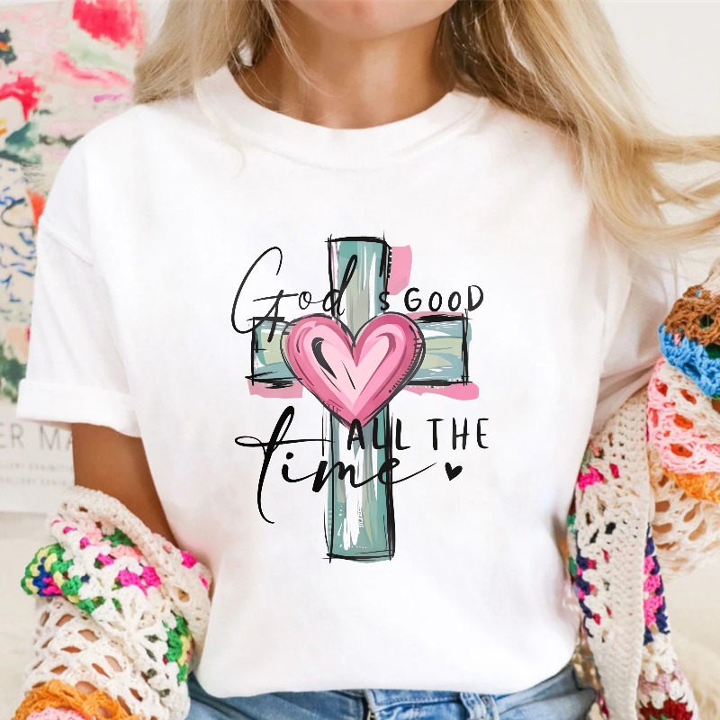 God Is Good All The Time Cross And Heart Design T-shirt