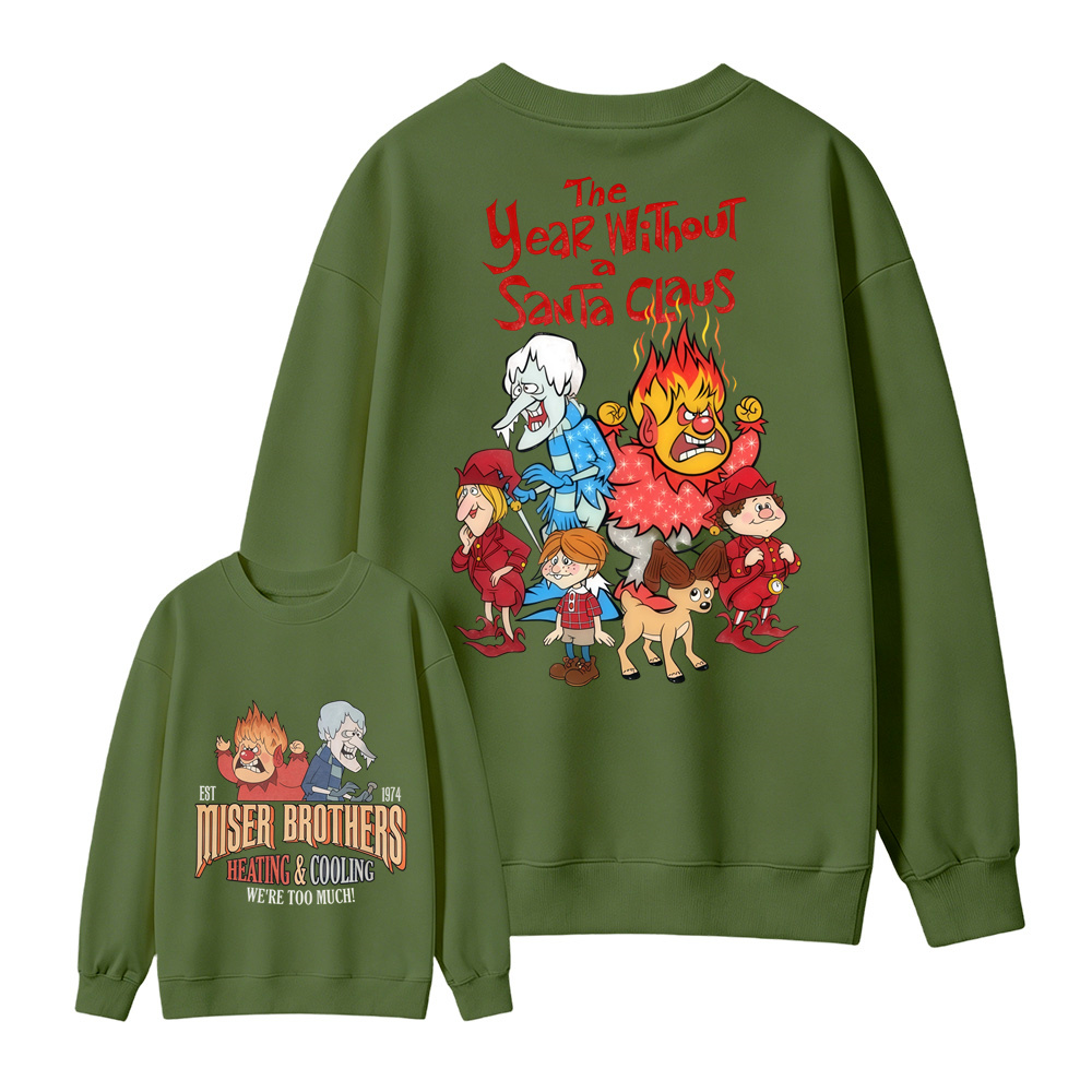 Retro Fire & Ice Cartoon Graphic Casual Winter Crewneck Pullover Sweatshirt