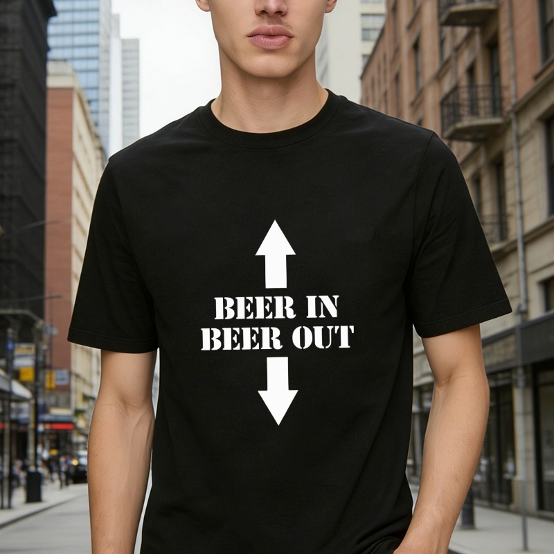 Beer In Beer Out Arrow Graphic Funny Drinking Quote T-shirt