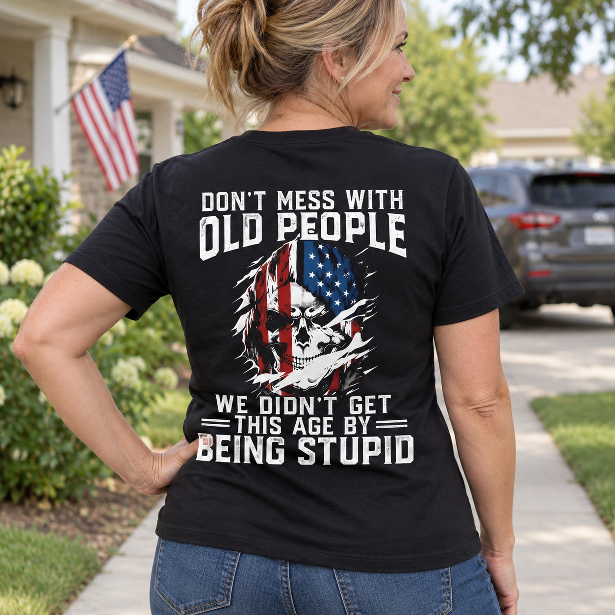 Don't Mess With Old People Skull Graphic T-Shirt