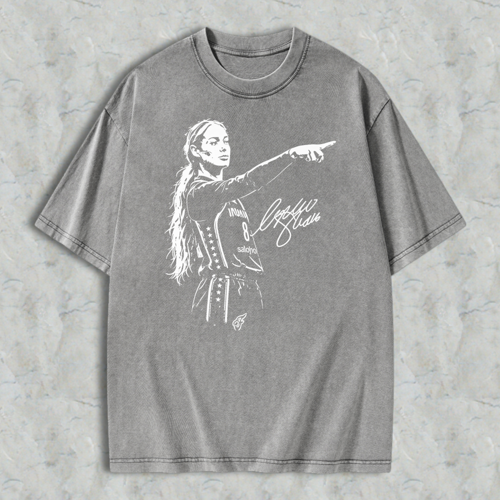 Women Basketball Player Pointing Gesture Signature Graphic Unisex Washed T-shirt