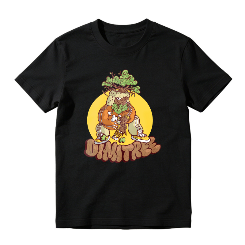 Cartoon Tree Character With Sun Background, Unisex Classic T-shirt