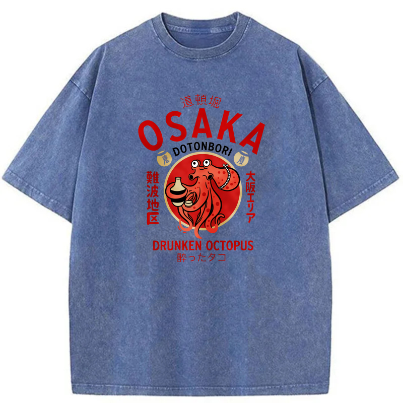 Osaka Dotonbori Drunken Octopus Pattern tshirt 100% cotton