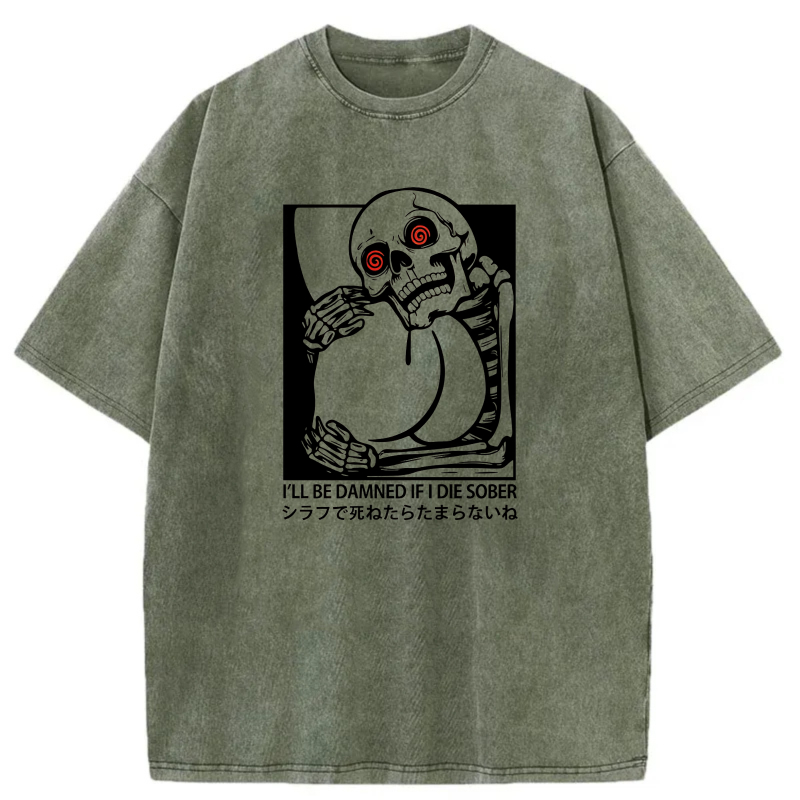 Skeleton With Red Eyes Holding Bottle tshirt 100% cotton