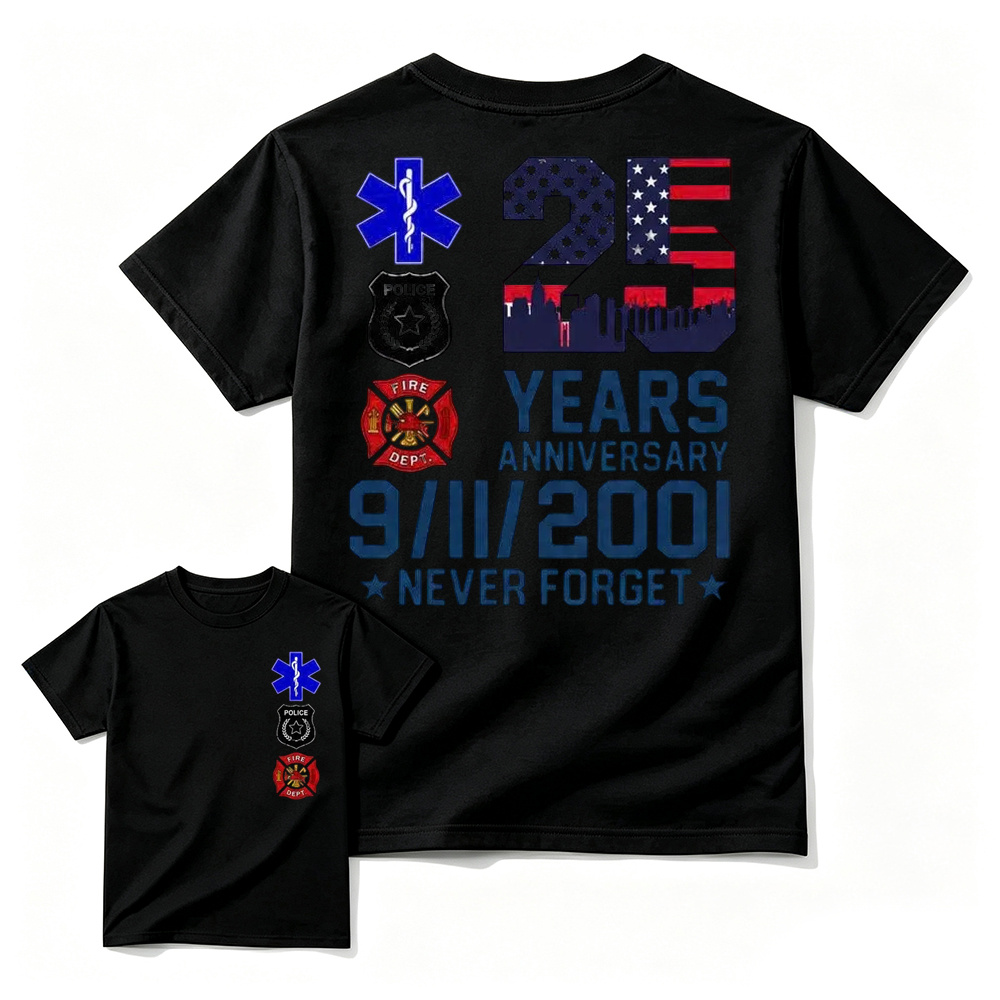 Unisex 9/11 25th Anniversary Memorial T-Shirt - Never Forget Graphic Tee