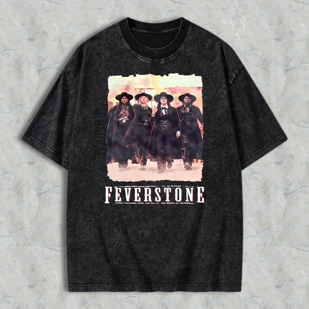 Feverstone Band Graphic Print Vintage Style Unisex Washed T-shirt