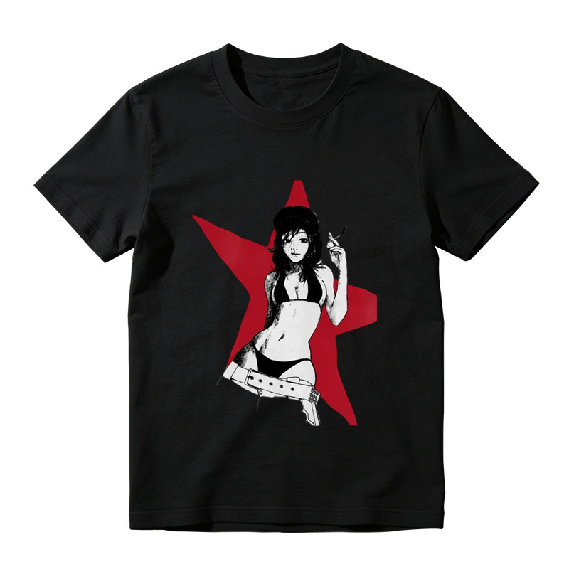 Anime Girl Red Star Graphic Print White T-Shirt