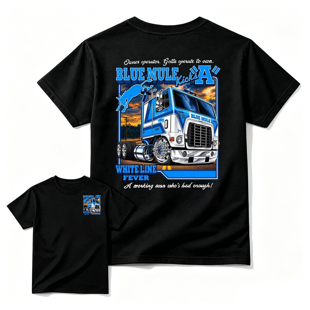 Blue Mule "White Line Fever" Heavy Truck Graphic T-Shirt