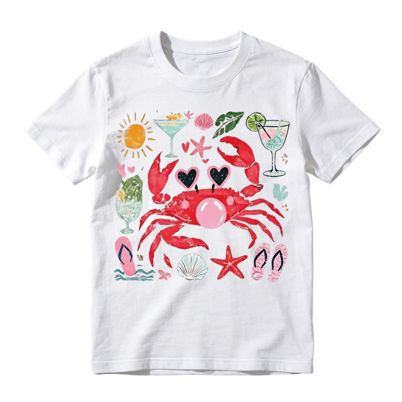 Cute Summer Crab Beach Graphic T-Shirt