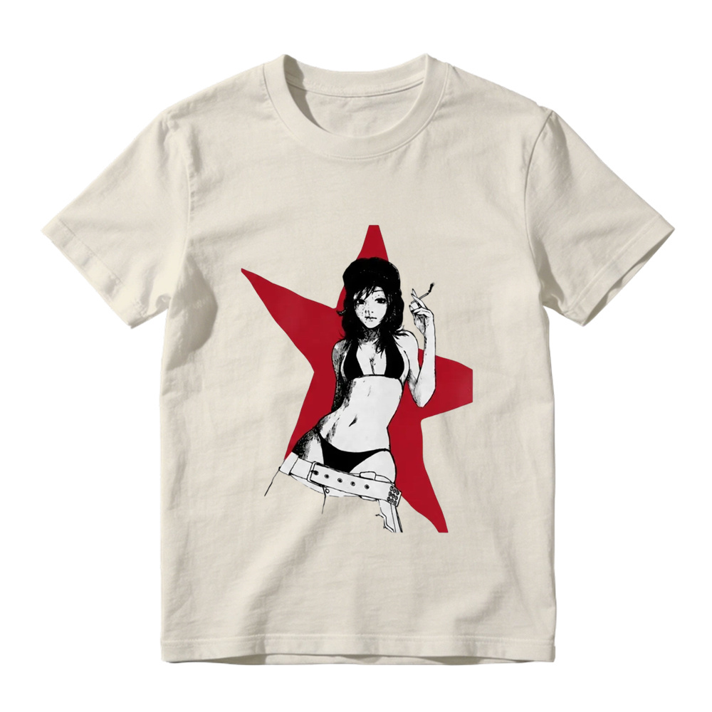 Anime Girl Red Star Graphic Print White T-Shirt