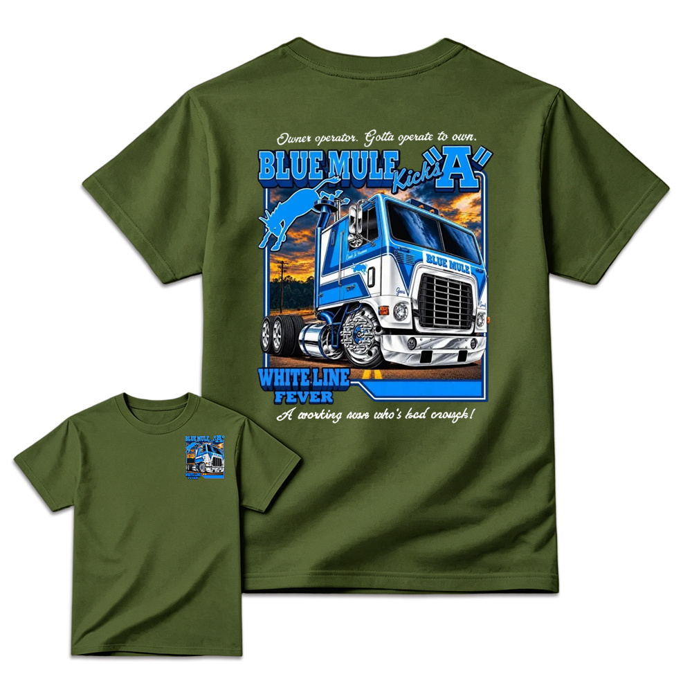 Blue Mule "White Line Fever" Heavy Truck Graphic T-Shirt