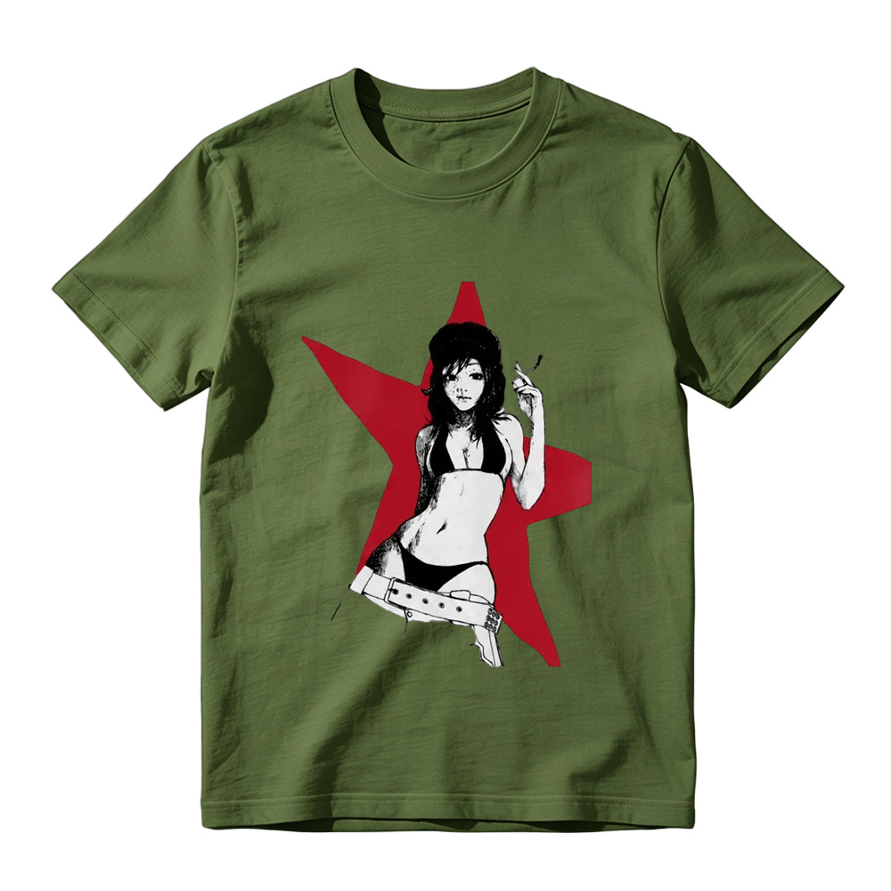 Anime Girl Red Star Graphic Print White T-Shirt