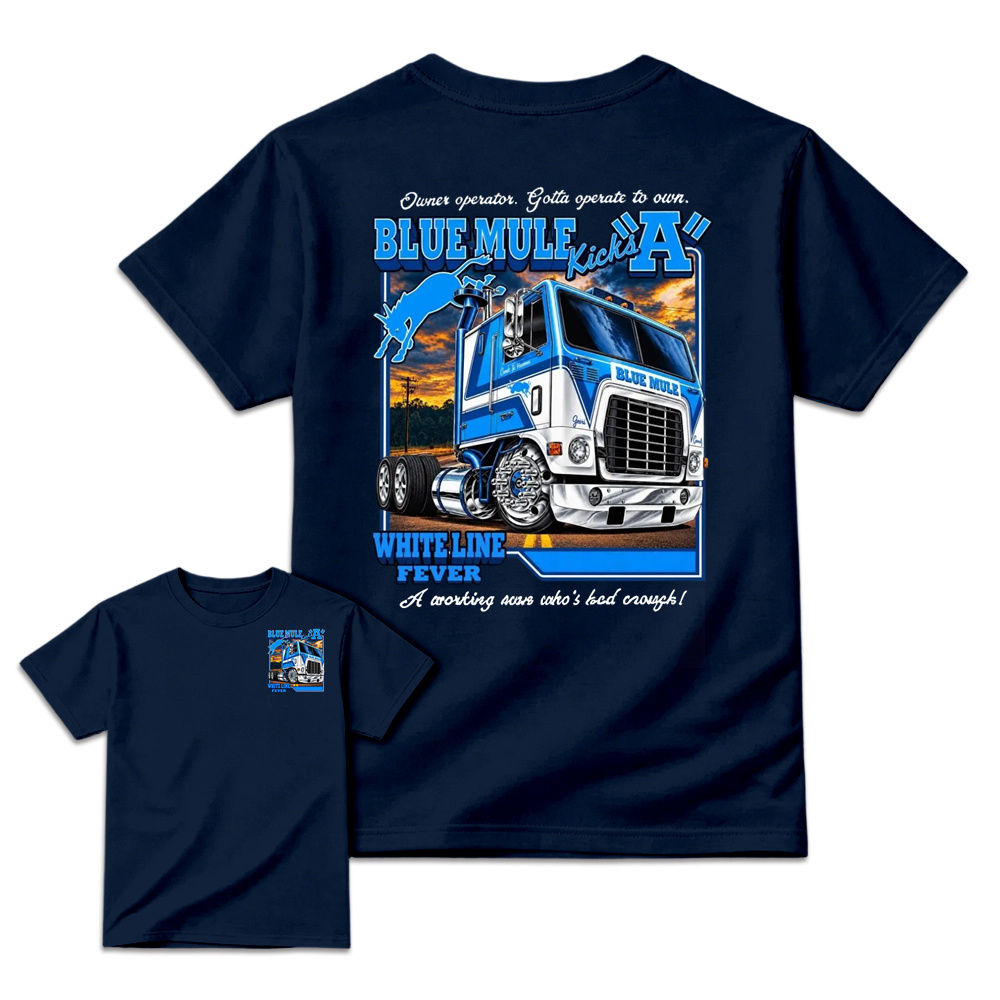 Blue Mule "White Line Fever" Heavy Truck Graphic T-Shirt