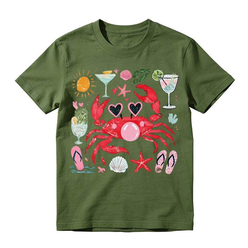 Cute Summer Crab Beach Graphic T-Shirt