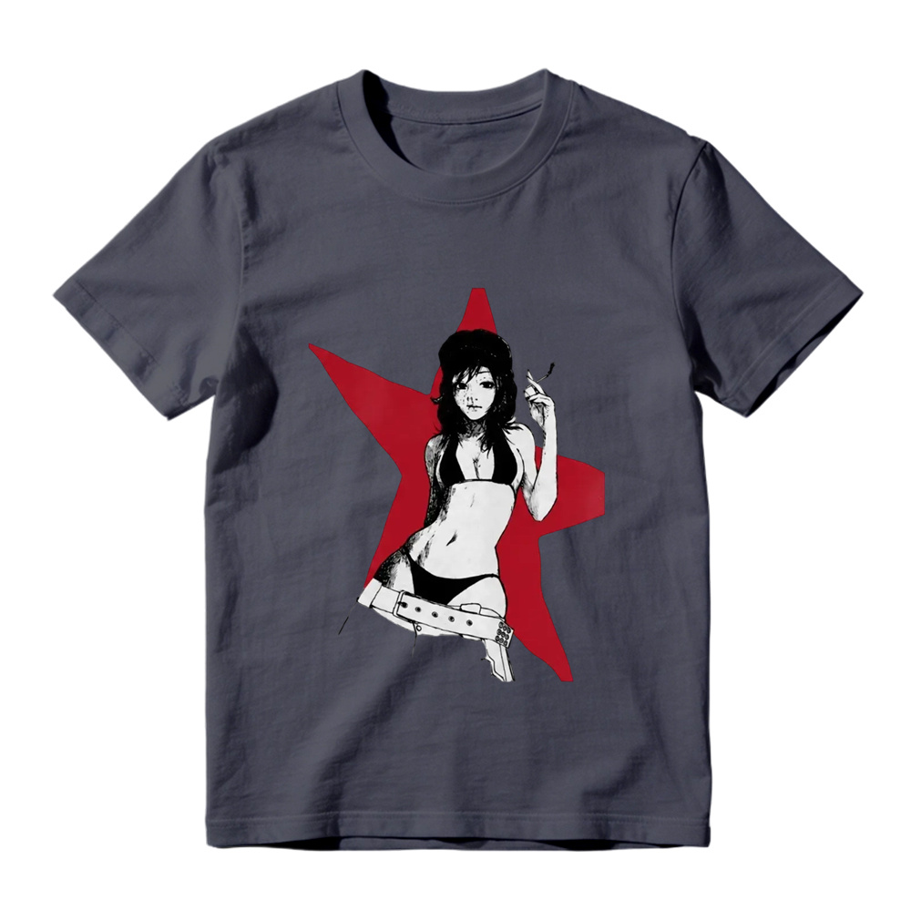 Anime Girl Red Star Graphic Print White T-Shirt