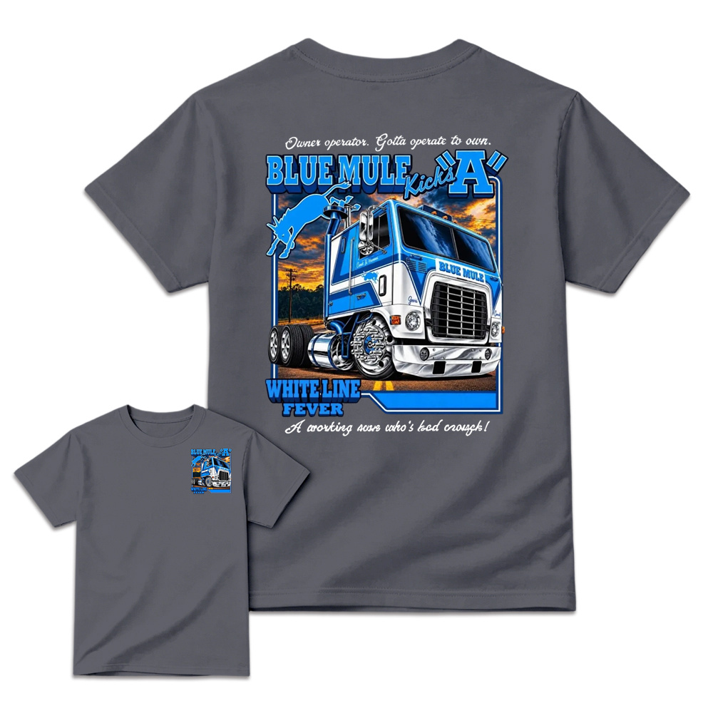 Blue Mule "White Line Fever" Heavy Truck Graphic T-Shirt