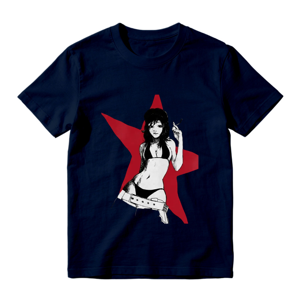 Anime Girl Red Star Graphic Print White T-Shirt